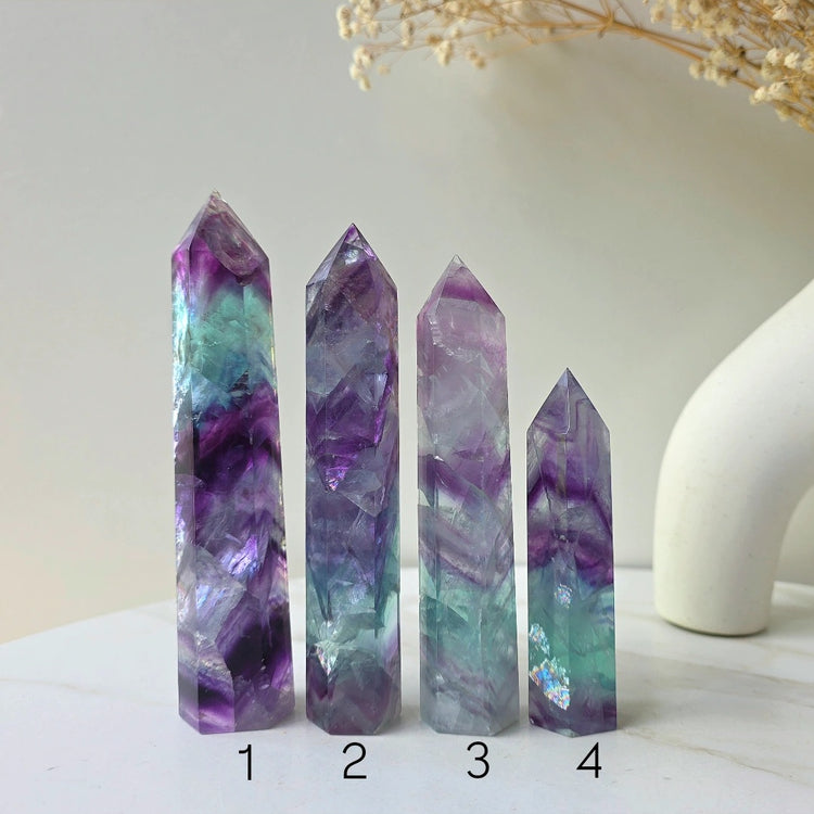 Rainbow Fluorite Crystal Tower Point Obelisk High Quality China