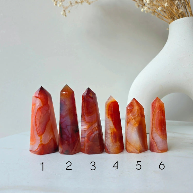 Carnelian Crystal Point Tower High Quality Brazil - Crystals and Me | Crystal Candles and Ethically Sourced Crystals