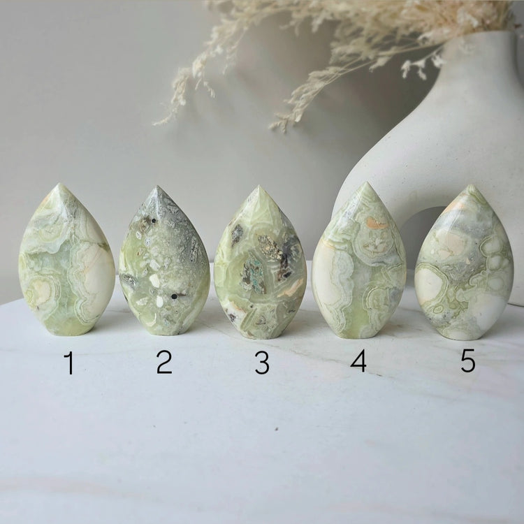Rare Green Maligano Jasper Crystal Flame Indonesia
