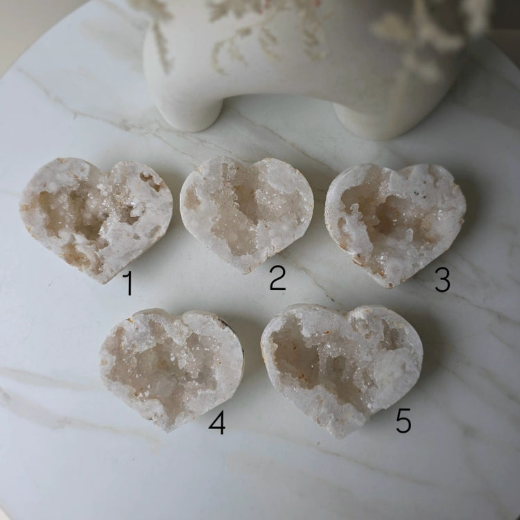 White Agate Crystal Heart with Cluster Druzy Brazil High Quality