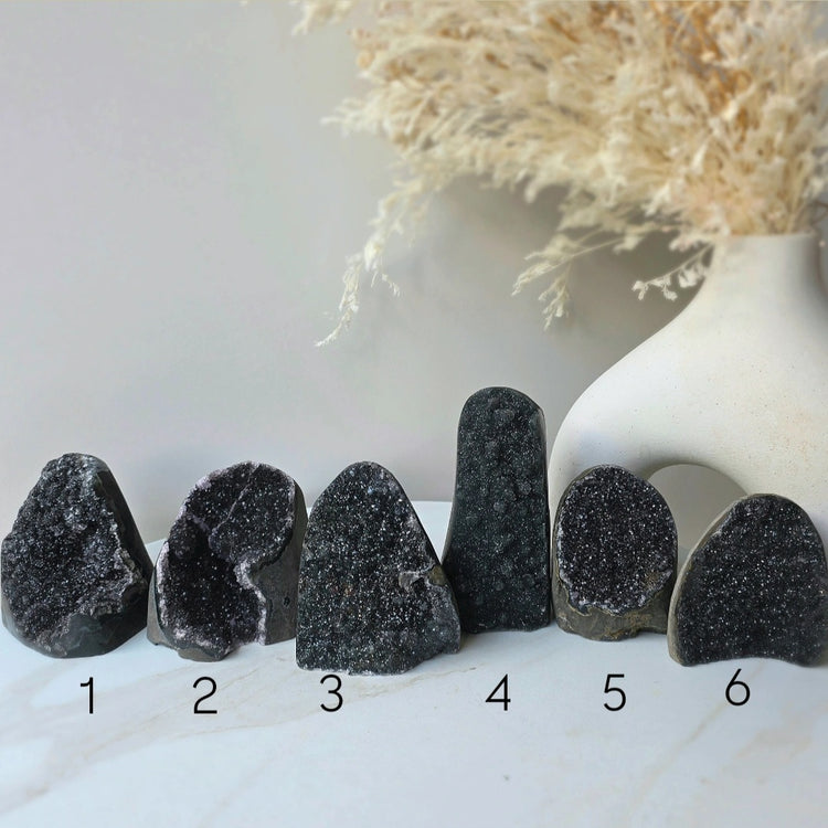 Rare Black Galaxy Amethyst Crystal Cluster on Stand Brazil