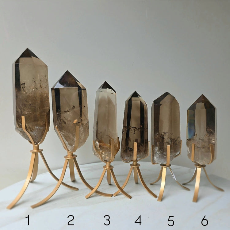 Smokey Quartz Crystal Natural Polished Point on Stand High Quality Brazil