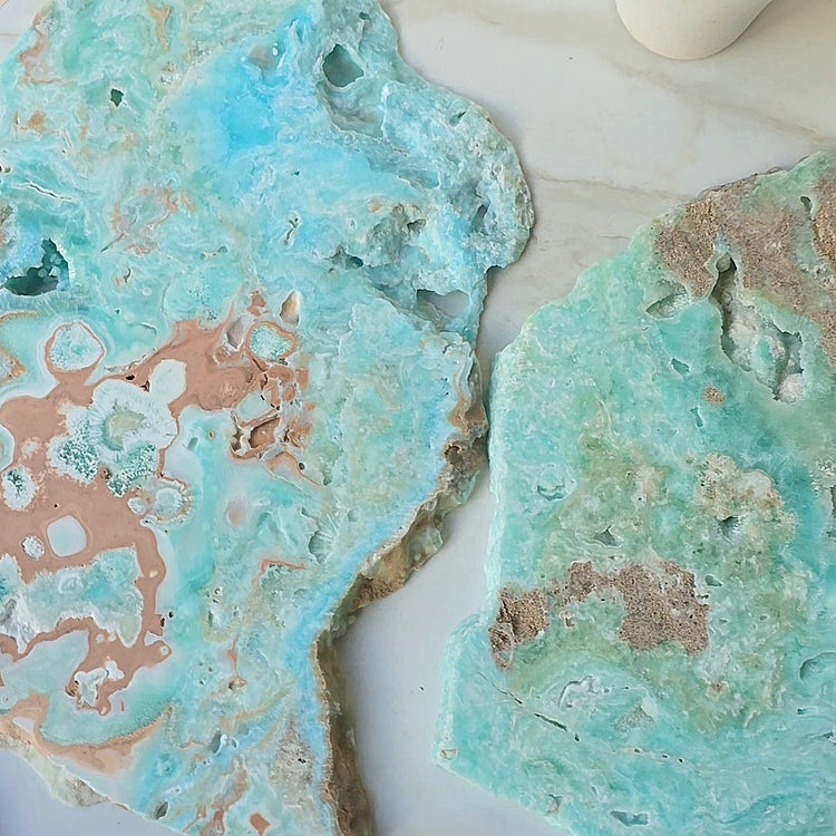 Blue Hemimorphite Crystal Slab on Stand High Quality Mexico