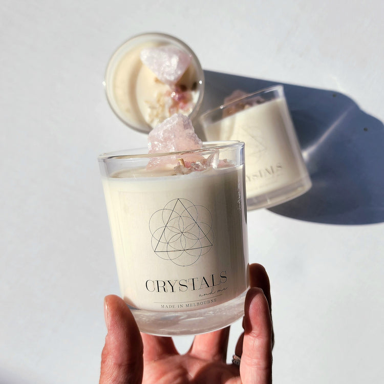 'Confident and Worthy' Rose Quartz Crystal Candle 200g - Crystals and Me | Crystal Candles and Ethically Sourced Crystals