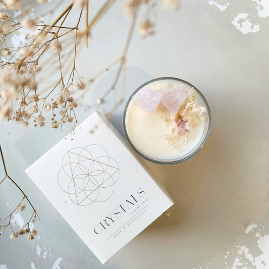 Rose Quartz Magic Crystal Candle 'Confident and Worthy' 450g - Crystalsandme