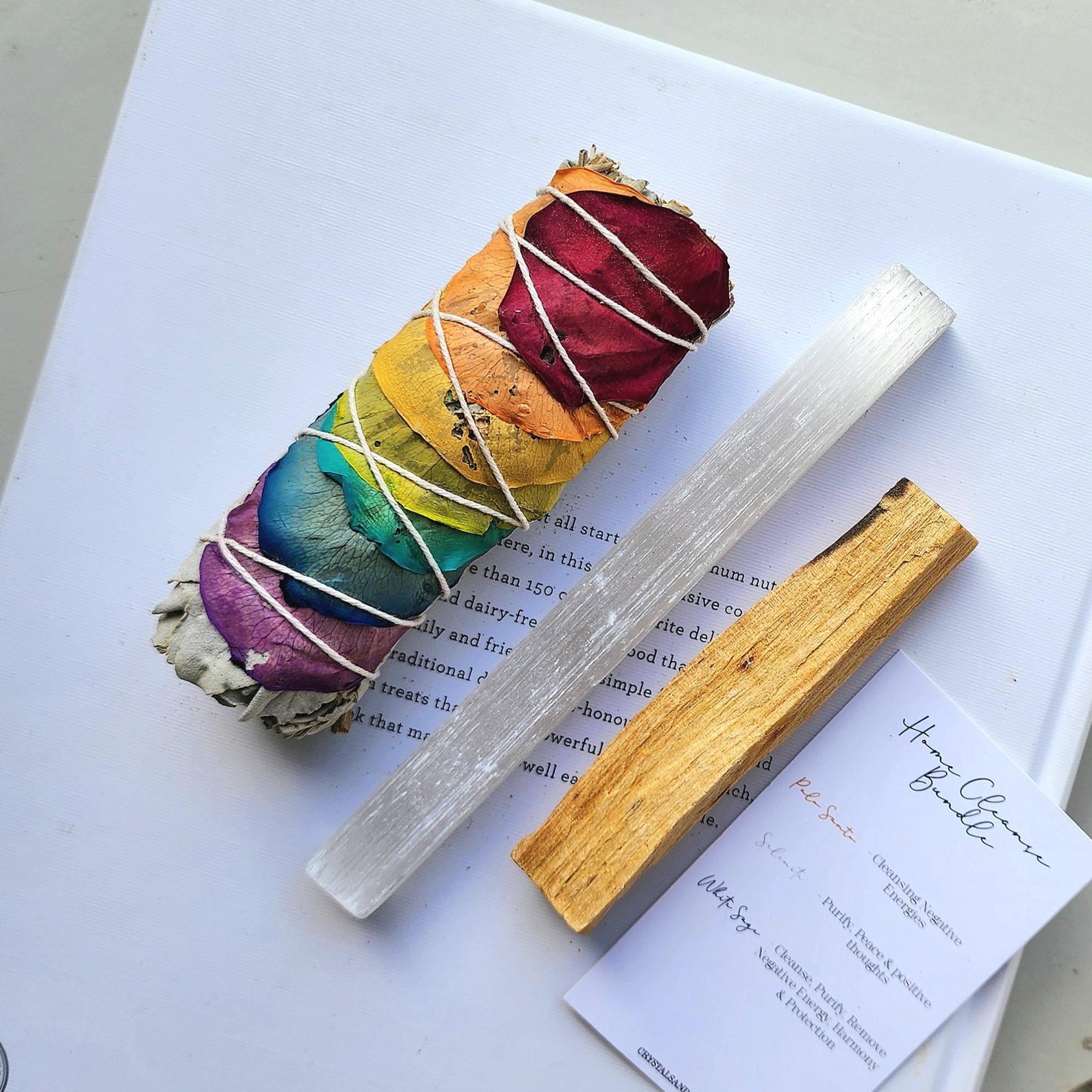 Home Cleanse Bundle White Sage Palo Santo Selenite - Crystals and Me | Crystal Candles and Ethically Sourced Crystals