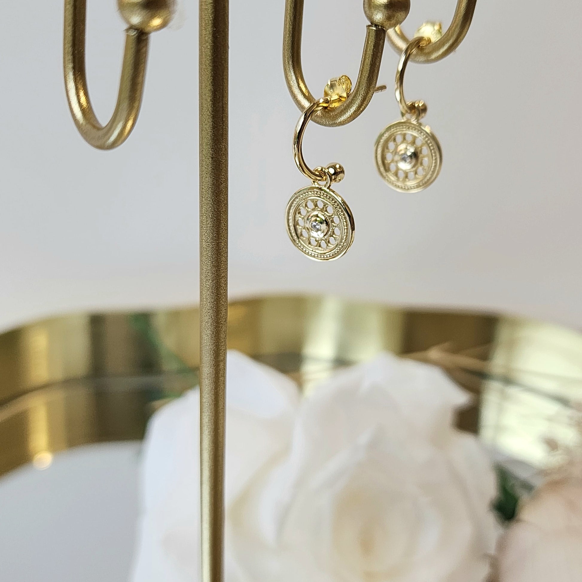 Half Hoop Earrings with Disk Charm - Crystals and Me | Crystal Candles and Ethically Sourced Crystals