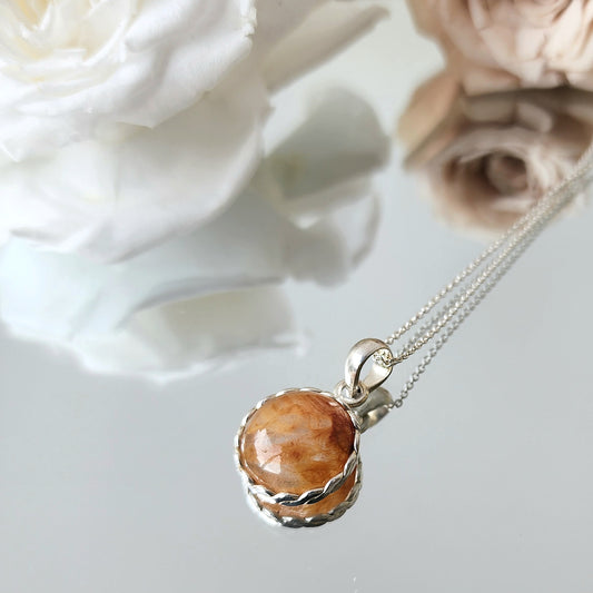 Fire Agate Sterling Silver 925 Pendant - Crystals and Me | Crystal Candles and Ethically Sourced Crystals