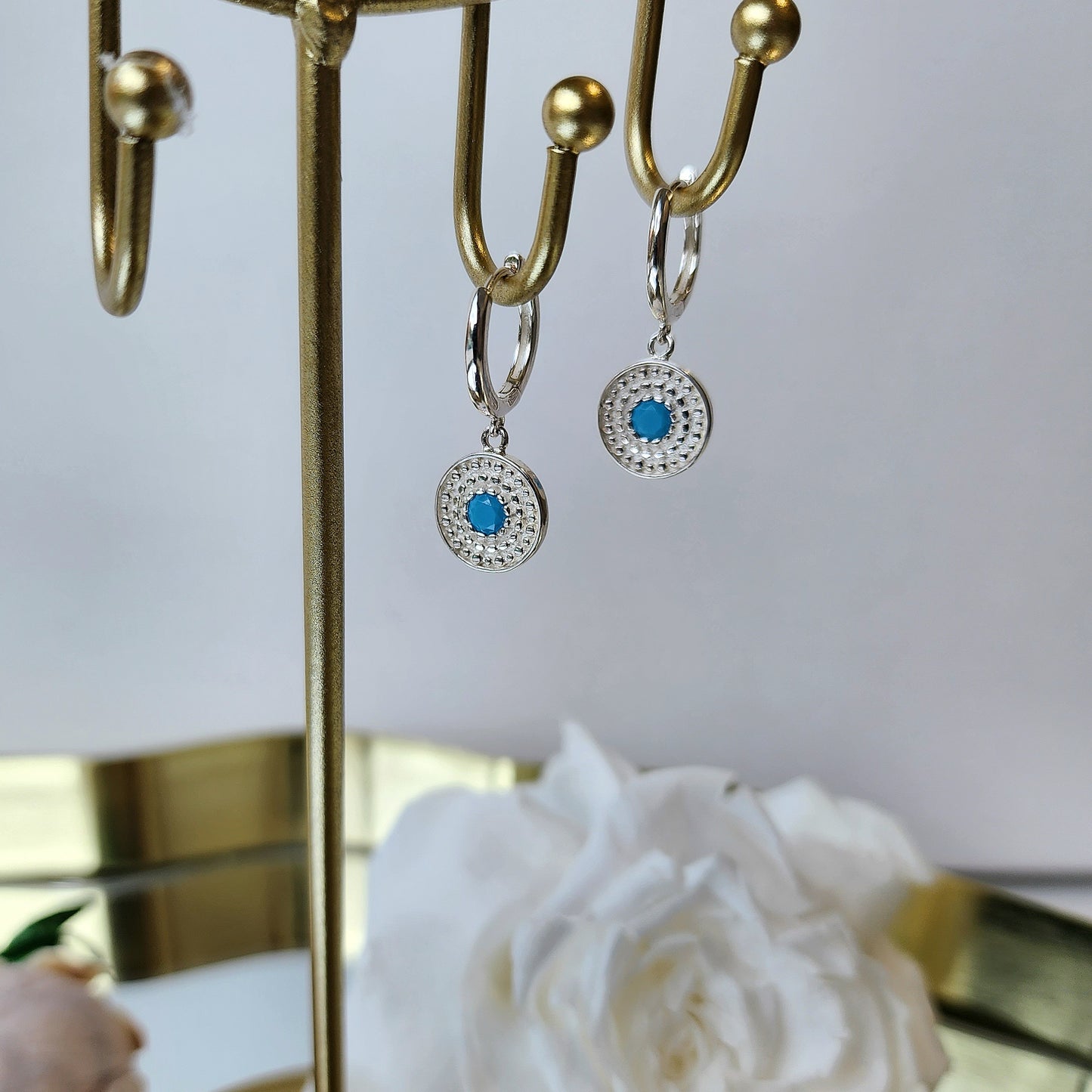 Turquoise Charm Sterling Silver Hoop Earrings - Crystals and Me | Crystal Candles and Ethically Sourced Crystals