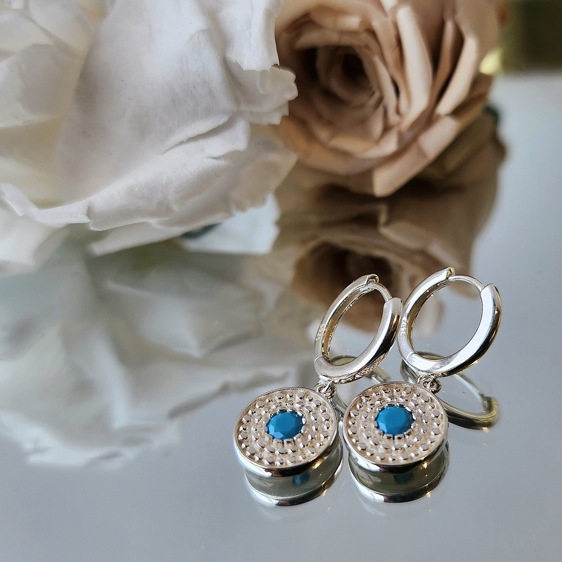 Turquoise Charm Sterling Silver Hoop Earrings - Crystals and Me | Crystal Candles and Ethically Sourced Crystals