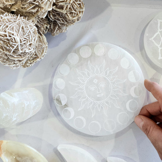 Selenite Sun Moon Charging Plate - Crystals and Me | Crystal Candles and Ethically Sourced Crystals