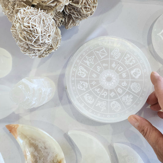 Selenite Zodiac Charging Plate - Crystals and Me | Crystal Candles and Ethically Sourced Crystals