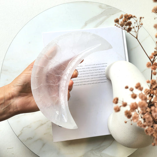 Selenite Half Moon Dish - Crystals and Me | Crystal Candles and Ethically Sourced Crystals