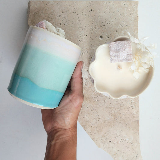 Coconut Palm Hibiscus Stoneware Candle - Crystals and Me | Crystal Candles and Ethically Sourced Crystals