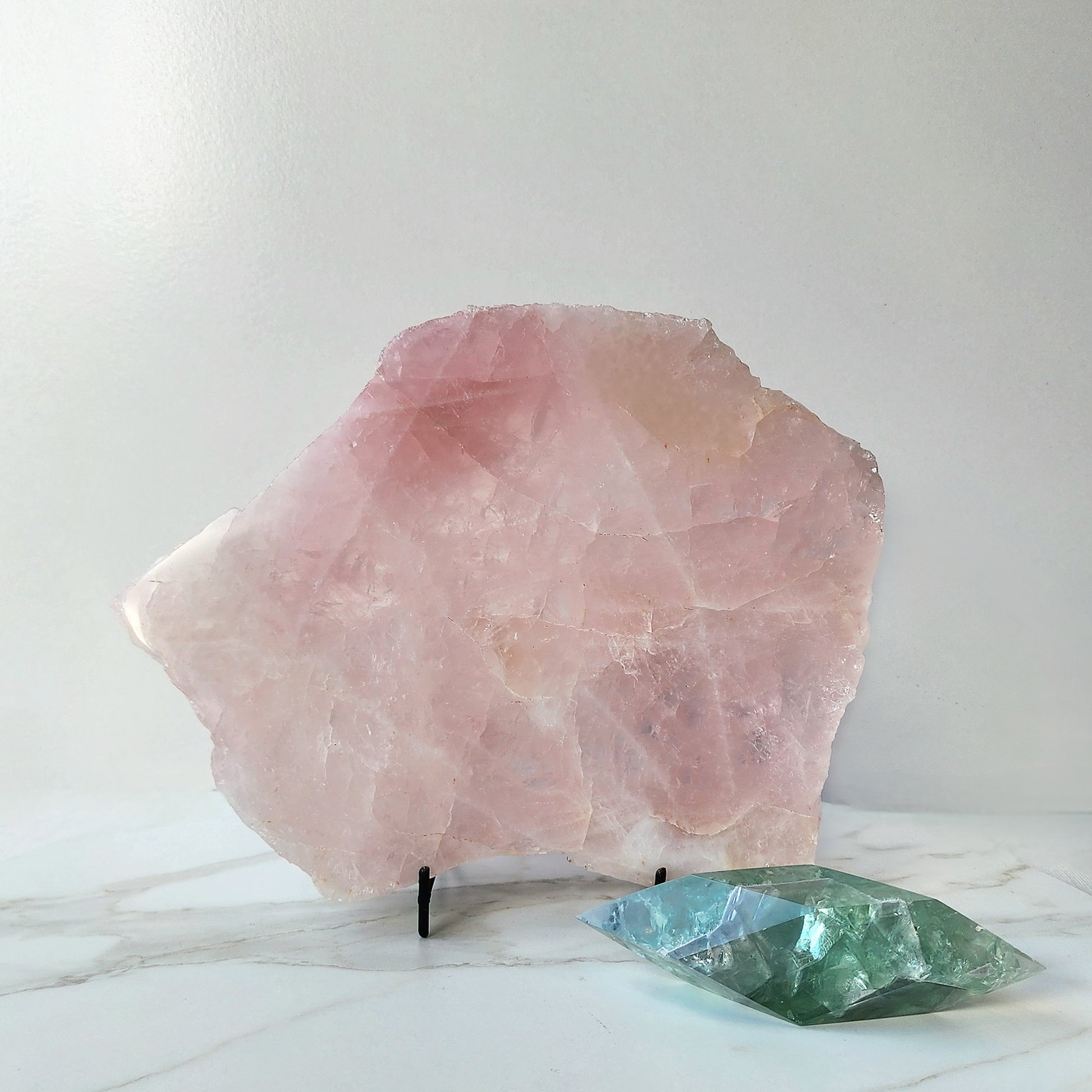 Rose Quartz Slab Slice on stand - Crystals and Me | Crystal Candles and Ethically Sourced Crystals