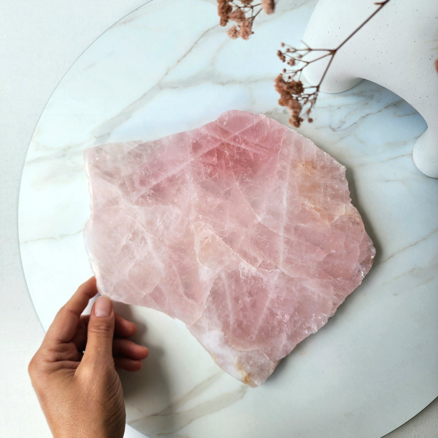 Rose Quartz Slab Slice on stand - Crystals and Me | Crystal Candles and Ethically Sourced Crystals