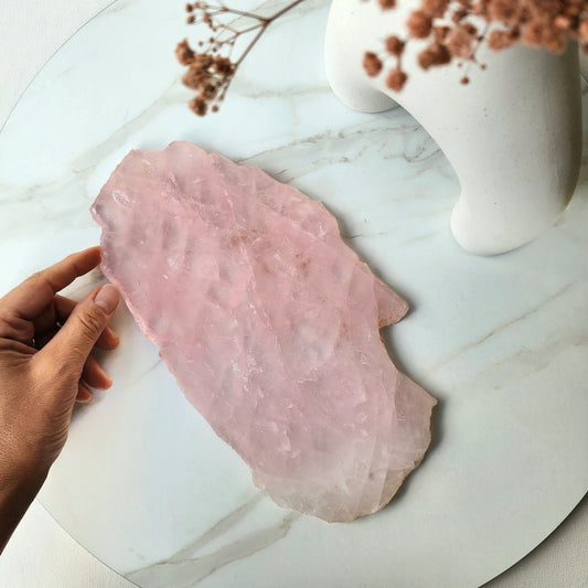 Rose Quartz Slab with stand - Crystals and Me | Crystal Candles and Ethically Sourced Crystals