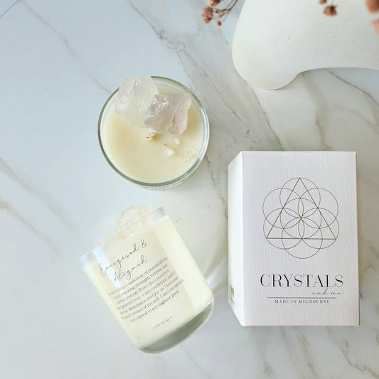 'Energised and Aligned' Clear Quartz Crystal Candle 200g - Crystals and Me | Crystal Candles and Ethically Sourced Crystals