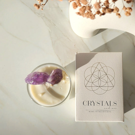 'Clarity' Amethyst Crystal Candle 200g - Crystals and Me | Crystal Candles and Ethically Sourced Crystals