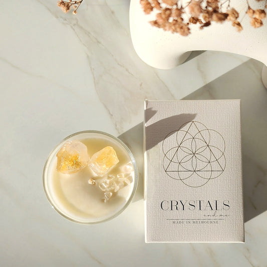 'Abundant and Joyful' Citrine Crystal Candle 200g - Crystals and Me | Crystal Candles and Ethically Sourced Crystals