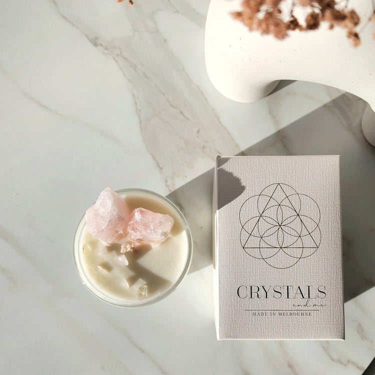 'Confident and Worthy' Rose Quartz Crystal Candle 200g - Crystals and Me | Crystal Candles and Ethically Sourced Crystals