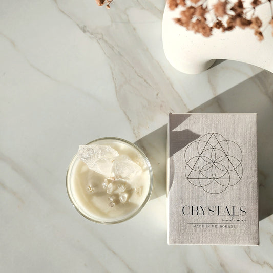 'Energised and Aligned' Clear Quartz Crystal Candle 200g - Crystals and Me | Crystal Candles and Ethically Sourced Crystals