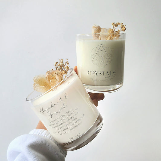 Citrine Crystal Candle 'Abundant and Joyful' 450g - Crystals and Me | Crystal Candles and Ethically Sourced Crystals