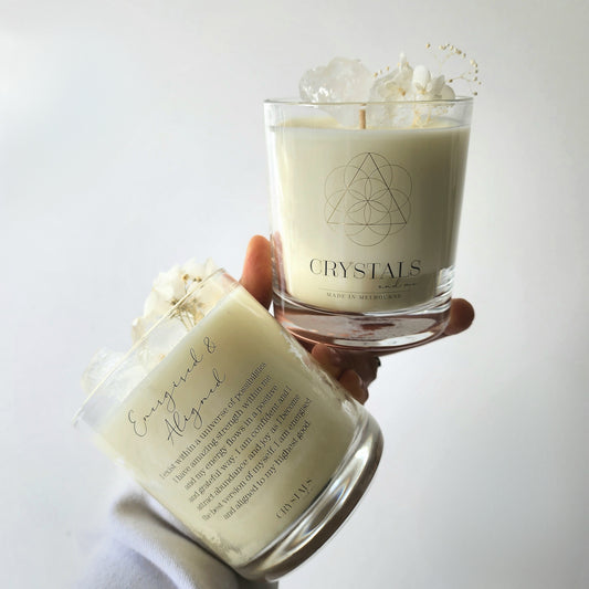 Clear Quartz Crystal Candle 'Energised and Aligned'450g - Crystals and Me | Crystal Candles and Ethically Sourced Crystals