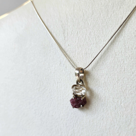 Pink Tormaline and Herkimer Diamond Sterling Silver 925 Pendant