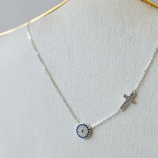 Evil Eye with Cross Necklace Sterling Silver - Crystals and Me | Crystal Candles and Ethically Sourced Crystals