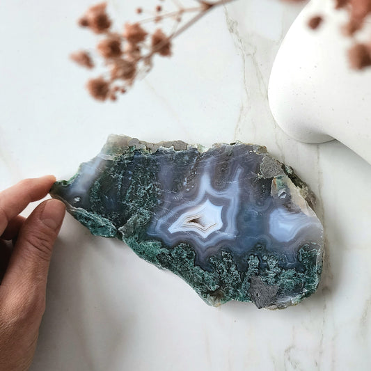 Moss Agate Crystal Slab Slice