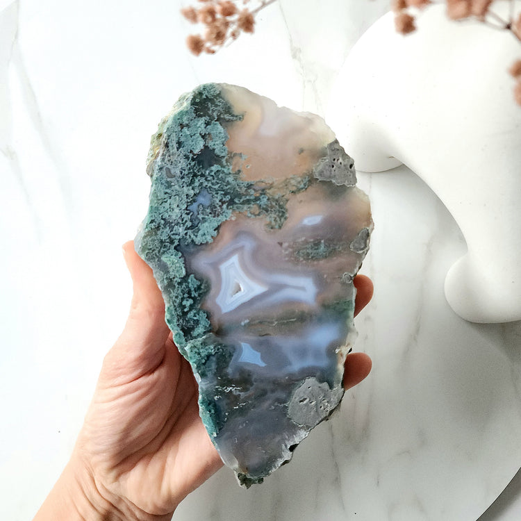 Moss Agate Crystal Slab Slice