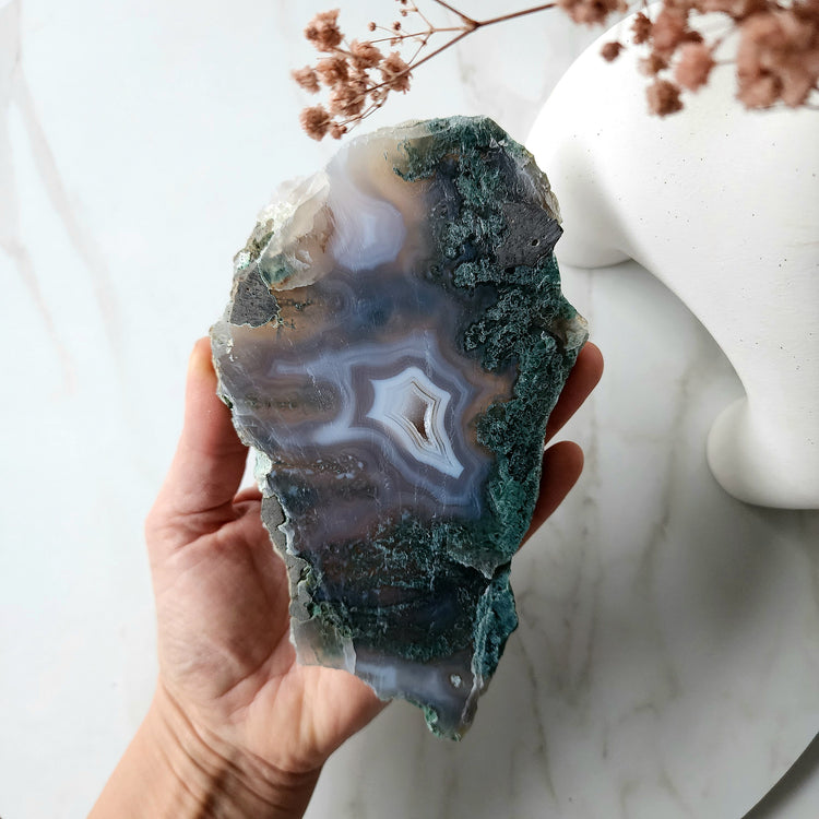 Moss Agate Crystal Slab Slice