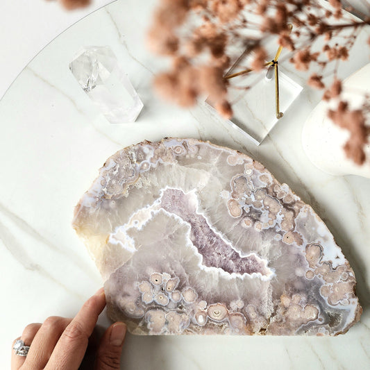 Rare Pink Amethyst Crystal with Cherry Blossom Flower Agate Slab 1