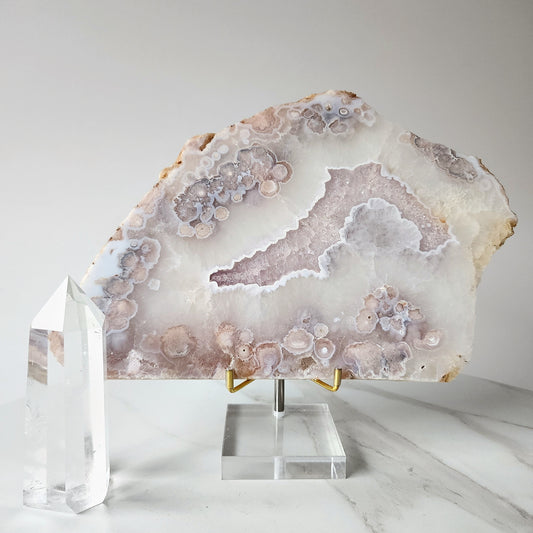 Rare Pink Amethyst Crystal with Cherry Blossom Flower Agate Slab 2