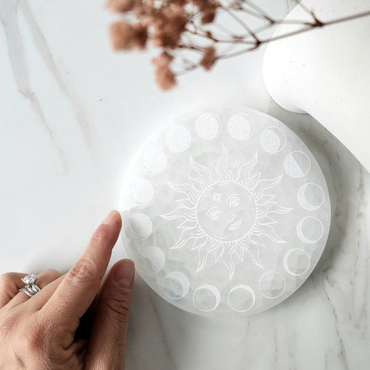 Selenite Sun Moon Charging Plate - Crystals and Me | Crystal Candles and Ethically Sourced Crystals