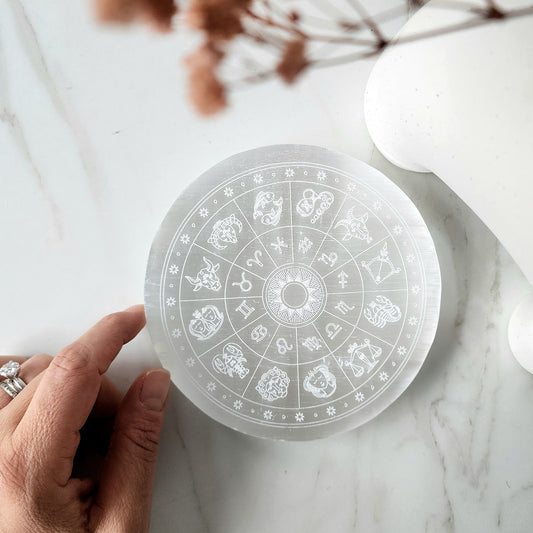 Selenite Zodiac Charging Plate - Crystals and Me | Crystal Candles and Ethically Sourced Crystals