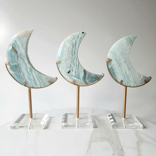 Amazonite Crystal Moon on stand