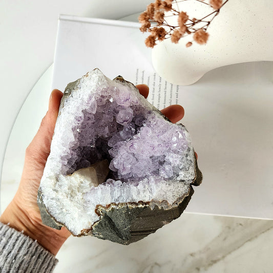 Amethyst Cluster with Calcite Inclusion base cut