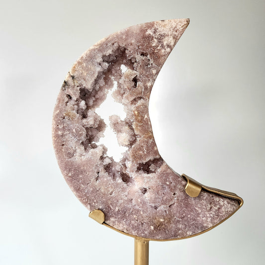 Pink Amethyst Druzy Cluster Moon on stand XLarge