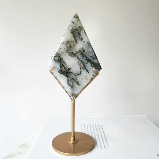 Moss Agate Diamond on stand