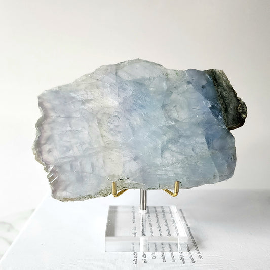 Blue Fluorite Crystal Slab on stand