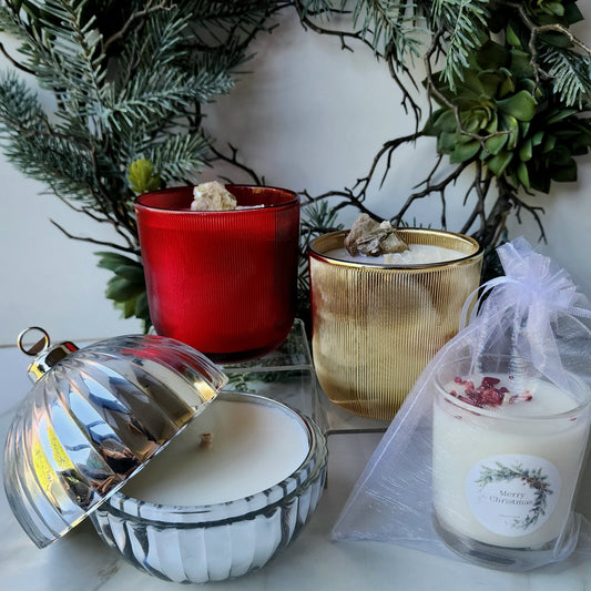 Christmas Crystal Candle Ribbed Jar