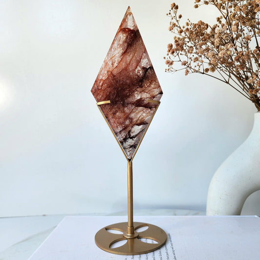 Fire Quartz Crystal Diamond on stand