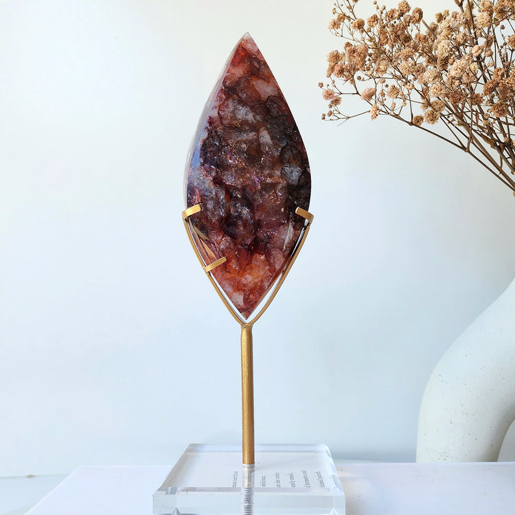 Fire Quartz Crystal Flame on stand