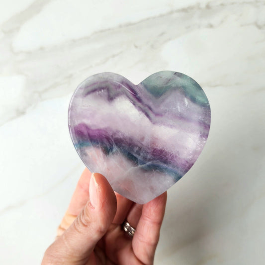 Rainbow Fluorite Heart Bowl Trinket Dish