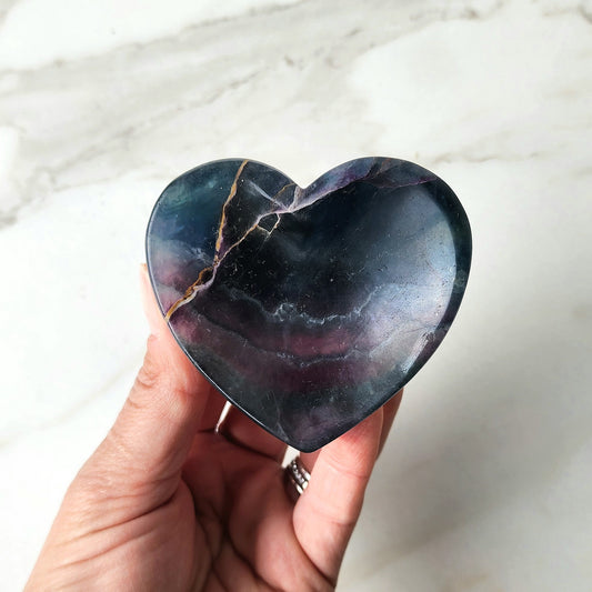 Rainbow Fluorite Heart Bowl Trinket Dish