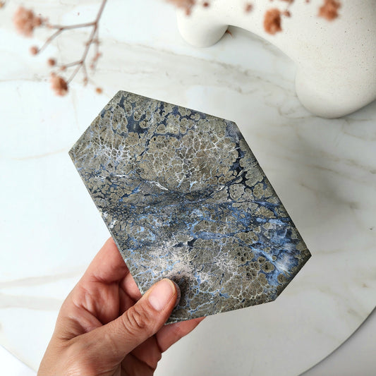 Pyrite with Agate Crystal Slab Slice