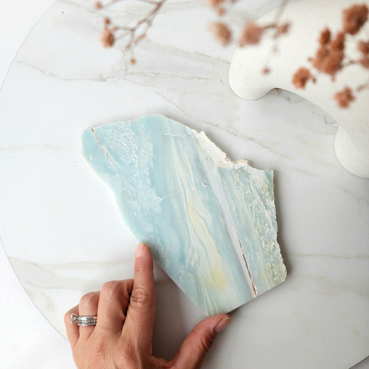 Amazonite Crystal Slab on stand