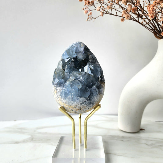 Celestite Crystal Cluster Egg on stand 1kg